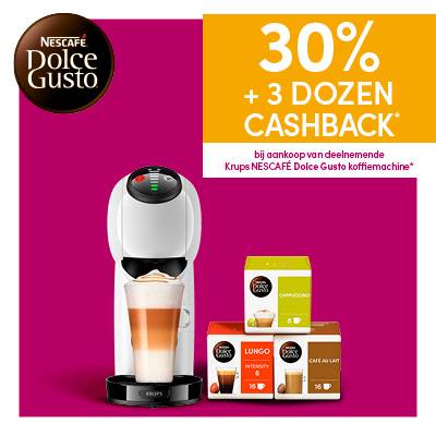 30% + 3 dozen cashback bij aankoop van een deelnemende NESCAFE Dolce Gusto koffiemachine
