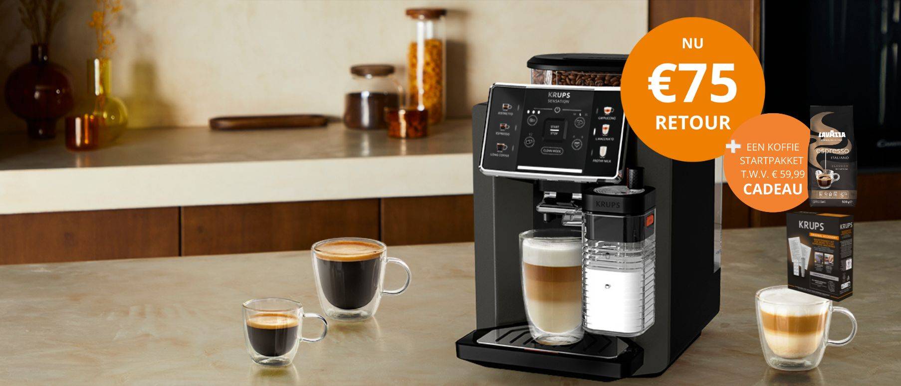 Nu 75 euro retour bij aankoop van een Krups Sensation Milk volautomatische espressomachine