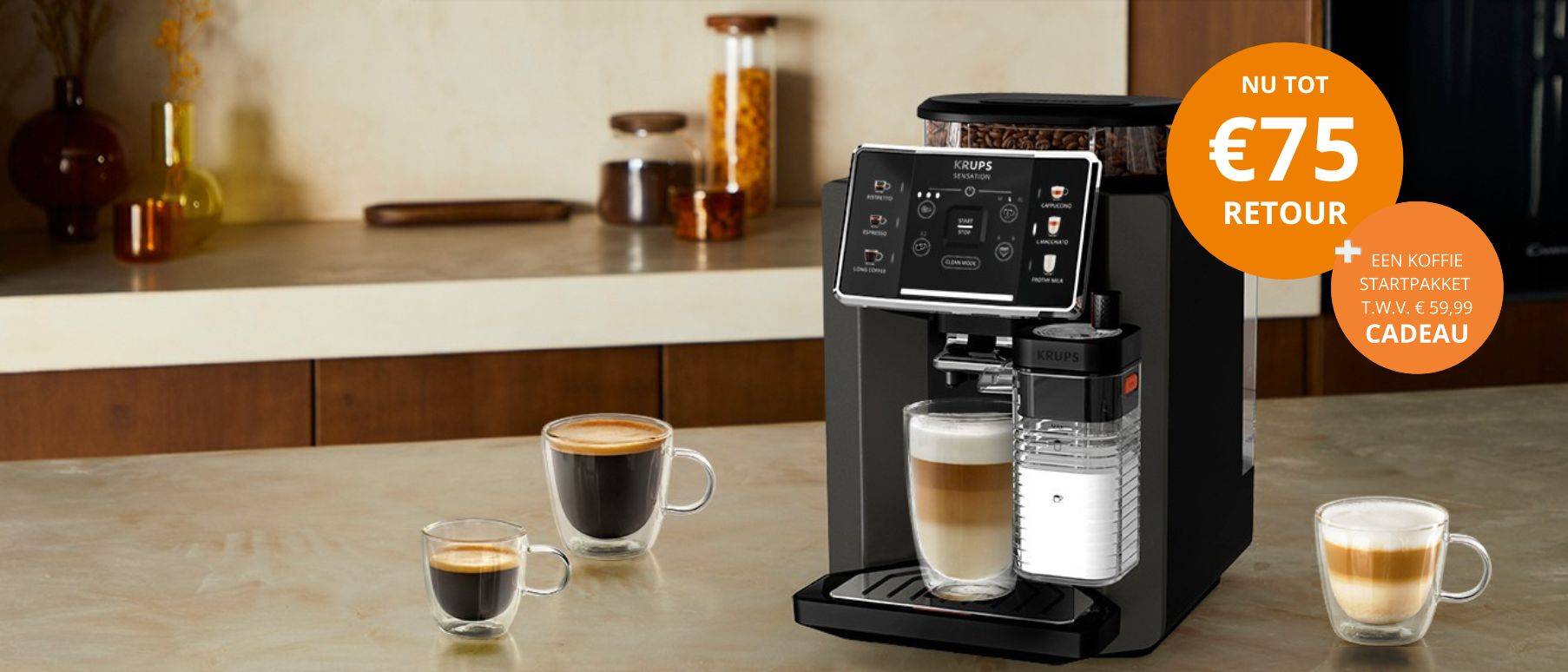 Tot 75 euro cashback op geselecteerde Krups volautomaten